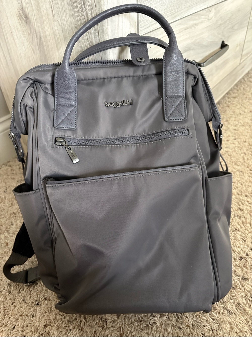 Baggallini Gray Soho Backpack, Laptop, Carry On, Travel Bag, Pockets